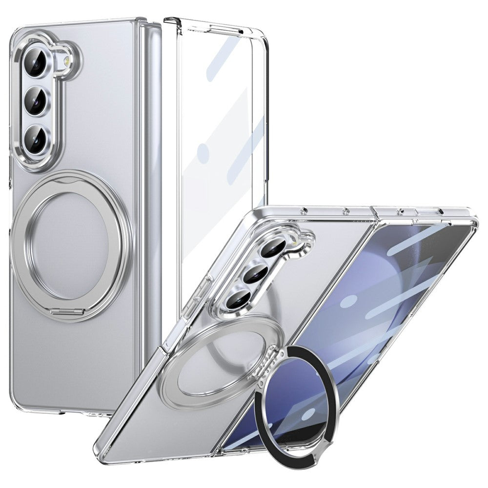 Til Samsung Galaxy Z Fold5 5G Cover Magnetisk Støttefod Gennemsigtigt PC Telefoncover med HD Skærmfilm