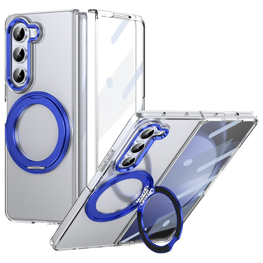 Til Samsung Galaxy Z Fold5 5G Cover Magnetisk Støttefod Gennemsigtigt PC Telefoncover med HD Skærmfilm
