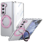 Til Samsung Galaxy Z Fold5 5G Cover Magnetisk Støttefod Gennemsigtigt PC Telefoncover med HD Skærmfilm