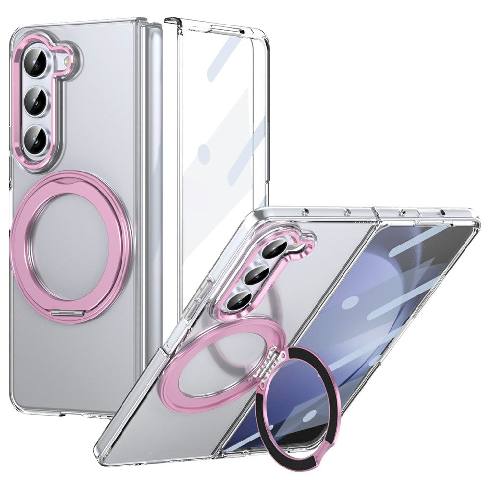 Til Samsung Galaxy Z Fold5 5G Cover Magnetisk Støttefod Gennemsigtigt PC Telefoncover med HD Skærmfilm
