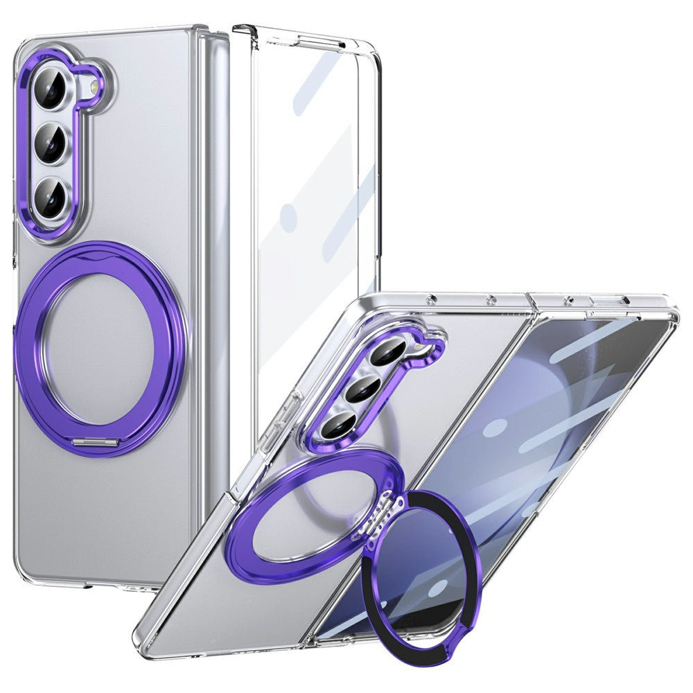 Til Samsung Galaxy Z Fold5 5G Cover Magnetisk Støttefod Gennemsigtigt PC Telefoncover med HD Skærmfilm