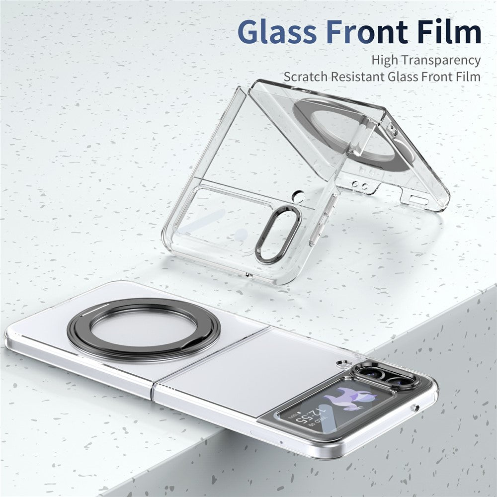 Samsung Galaxy Z Flip4 5G-skal Magnetiskt stativ Genomskinligt PC-mobilskal med HD-skärmfilm
