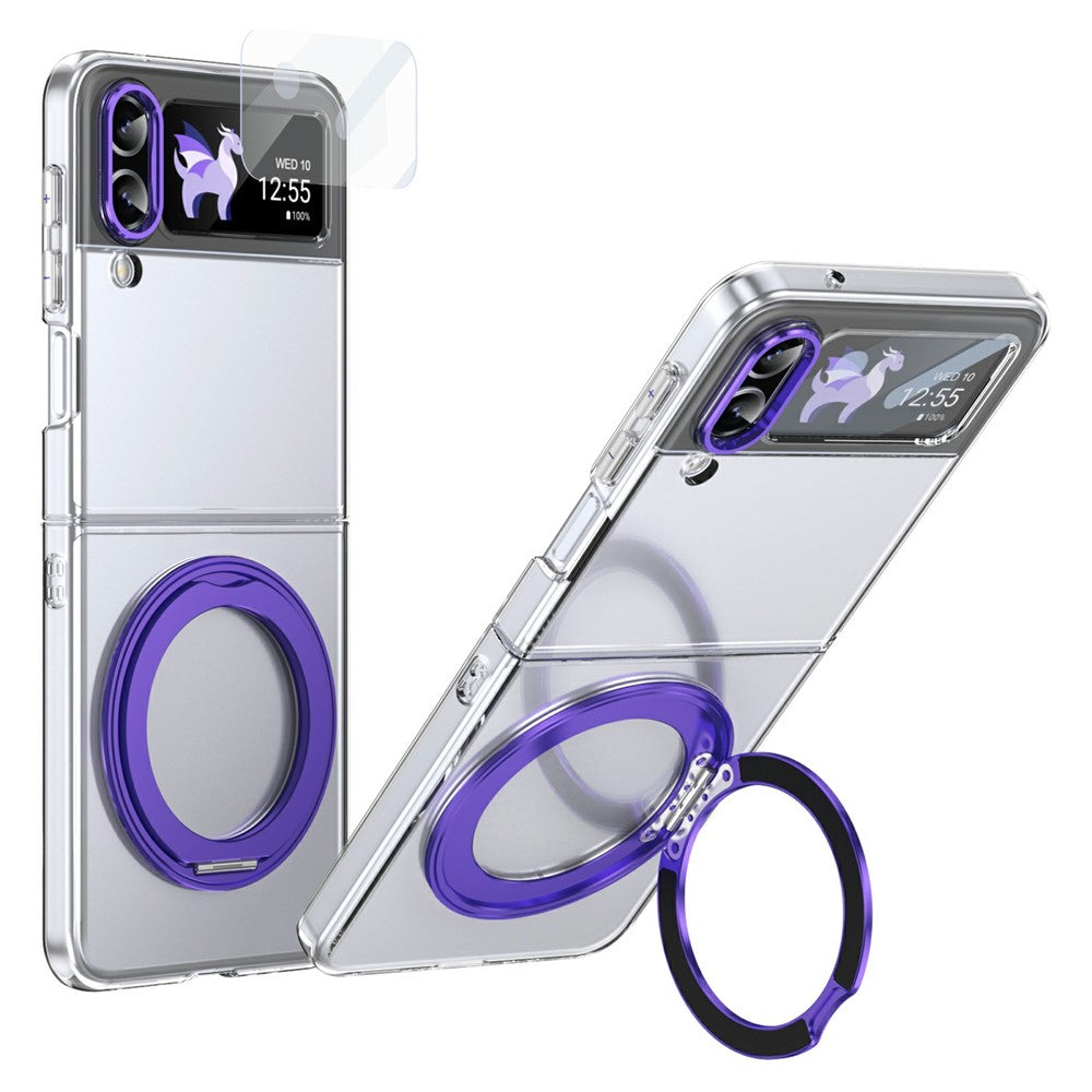 Samsung Galaxy Z Flip4 5G-skal Magnetiskt stativ Genomskinligt PC-mobilskal med HD-skärmfilm