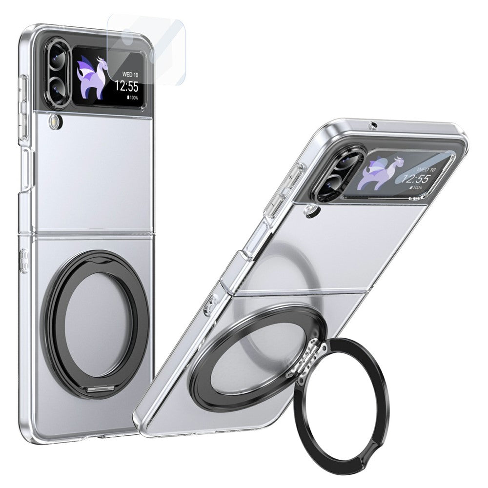 Samsung Galaxy Z Flip3 5G-skal Magnetiskt stativ Genomskinligt PC-mobilskal med HD-skärmfilm