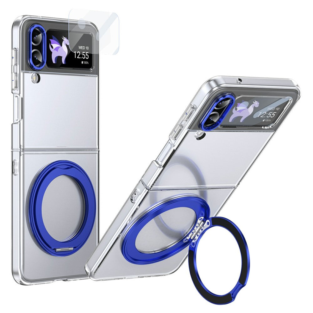 Samsung Galaxy Z Flip3 5G-skal Magnetiskt stativ Genomskinligt PC-mobilskal med HD-skärmfilm