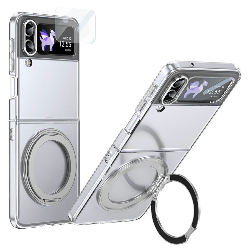 Samsung Galaxy Z Flip3 5G-skal Magnetiskt stativ Genomskinligt PC-mobilskal med HD-skärmfilm