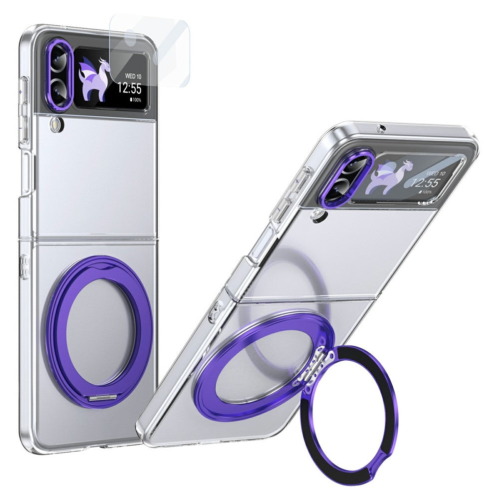 Samsung Galaxy Z Flip3 5G-skal Magnetiskt stativ Genomskinligt PC-mobilskal med HD-skärmfilm