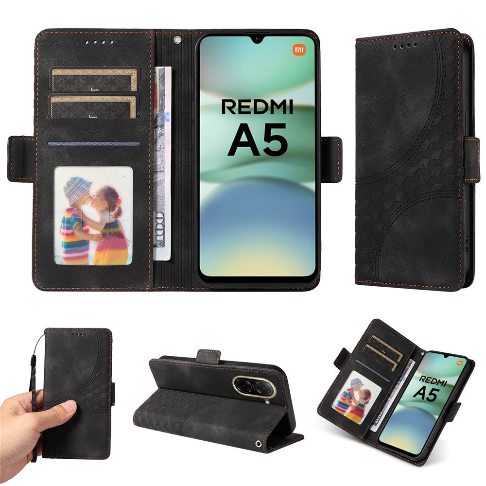 For Xiaomi Redmi A5 NFC (EU) (173.45mm) Leather Cases Wallet Rhombus Imprinted Phone Cover Stand with Strap