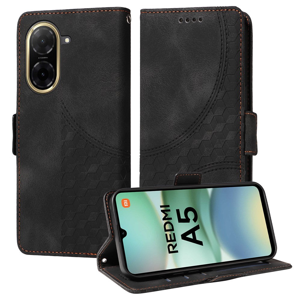 For Xiaomi Redmi A5 NFC (EU) (173.45mm) Leather Cases Wallet Rhombus Imprinted Phone Cover Stand with Strap