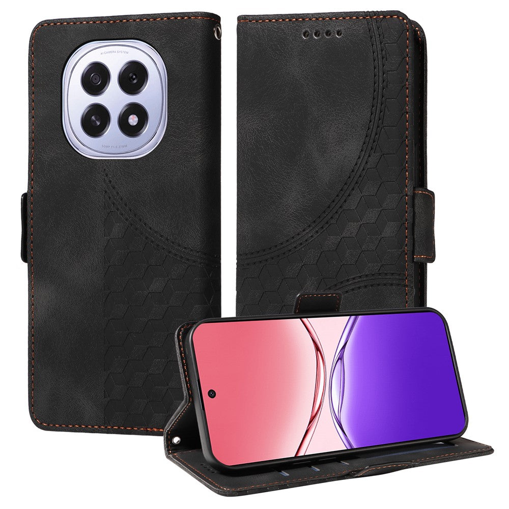 For Oppo F29 5G Leather Cases Wallet Rhombus Imprinted Phone Cover Stand with Strap