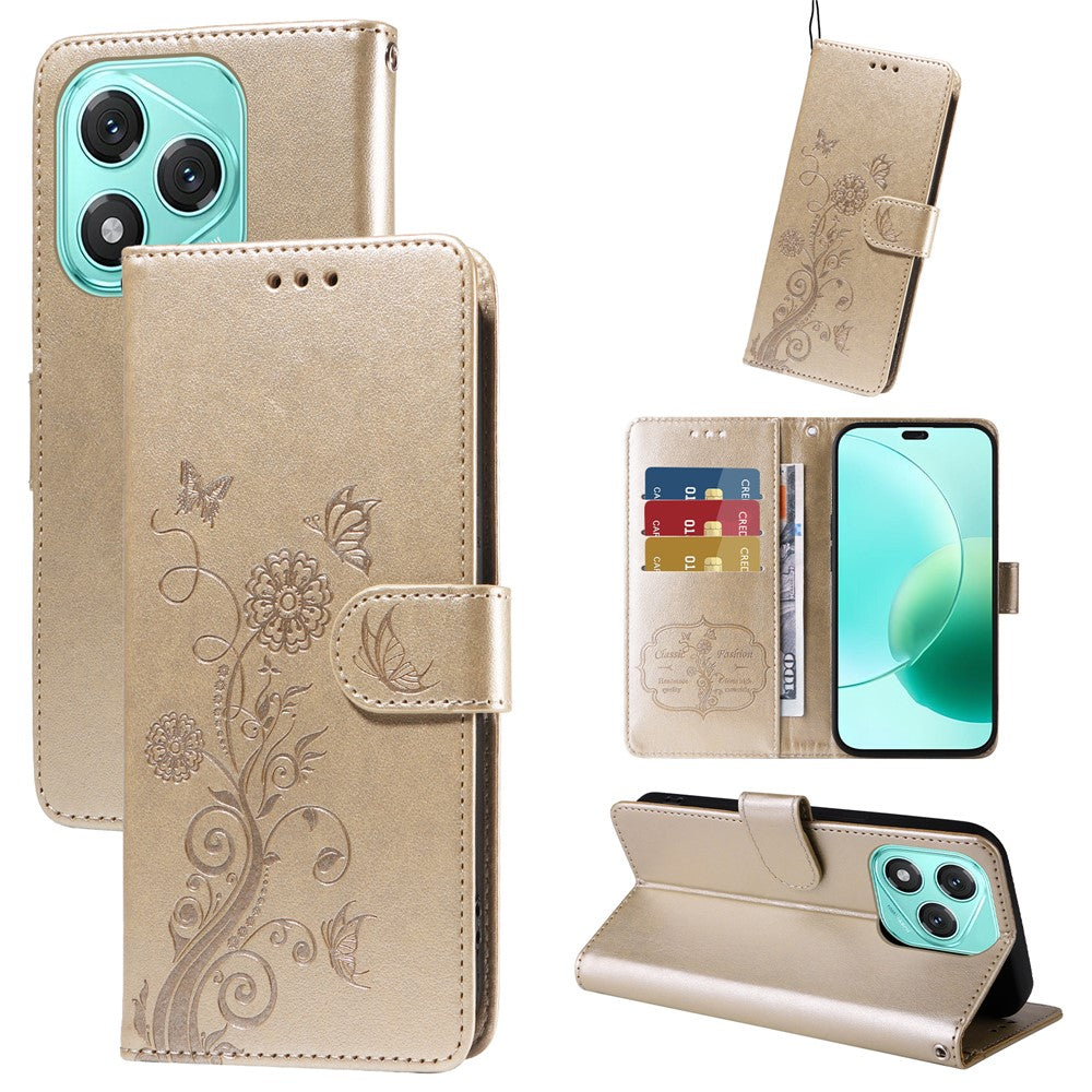 Til Honor X70i / 400 Lite 5G Læder Cover Sommerfugl Blomsterpræg Tegnebog Stativ Cover