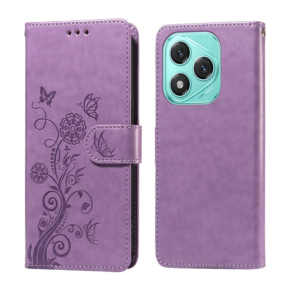 Til Honor X70i / 400 Lite 5G Læder Cover Sommerfugl Blomsterpræg Tegnebog Stativ Cover