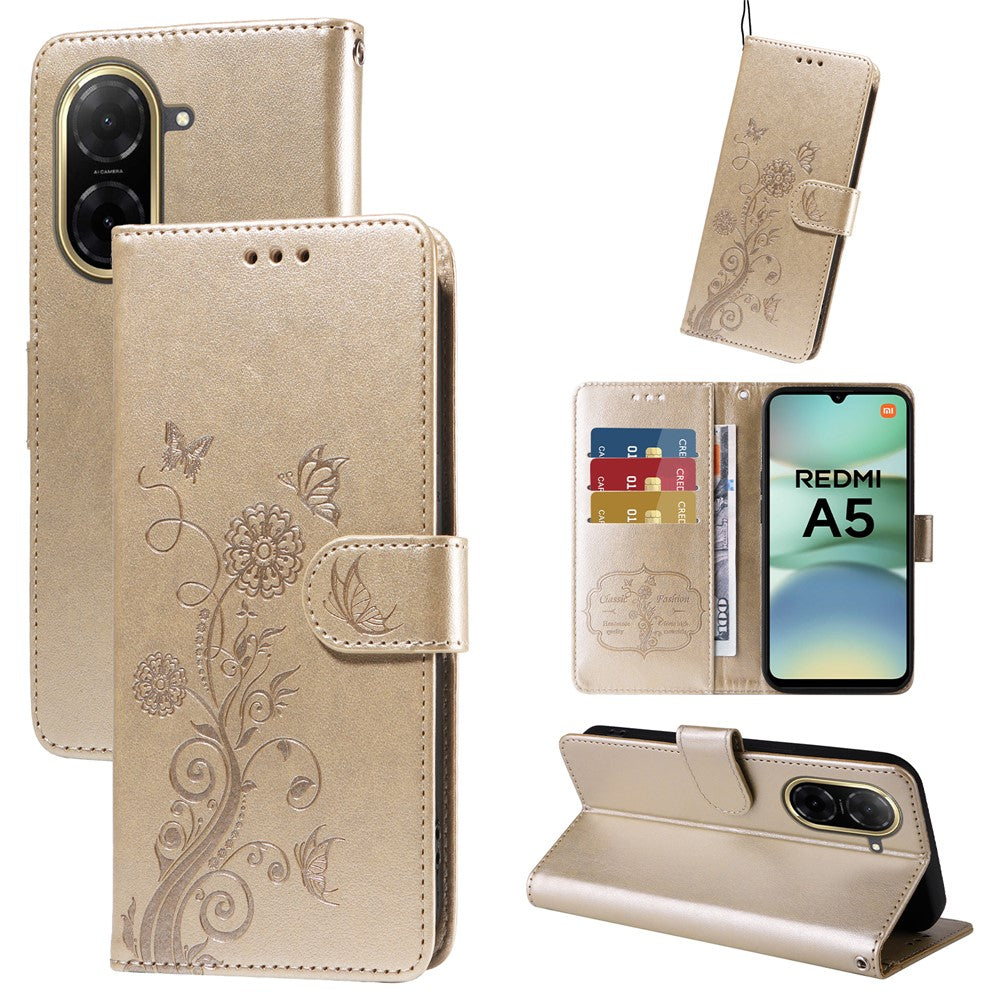 For Xiaomi Redmi A5 NFC (EU) (173.45mm) Leather Case Butterfly Floral Imprint Wallet Stand Cover