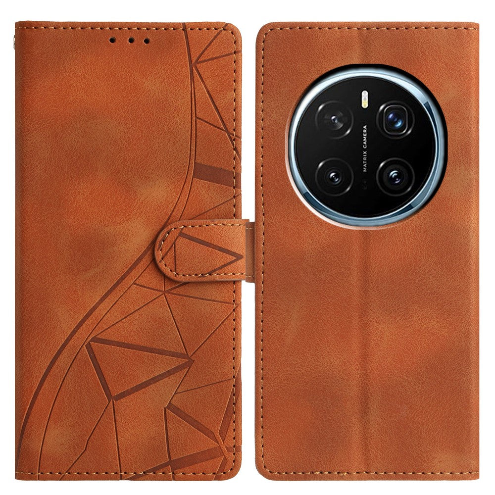 For Honor Magic7 Pro 5G Case Wallet Stand Imprinted Triangle Pattern Leather Phone Flip Cover