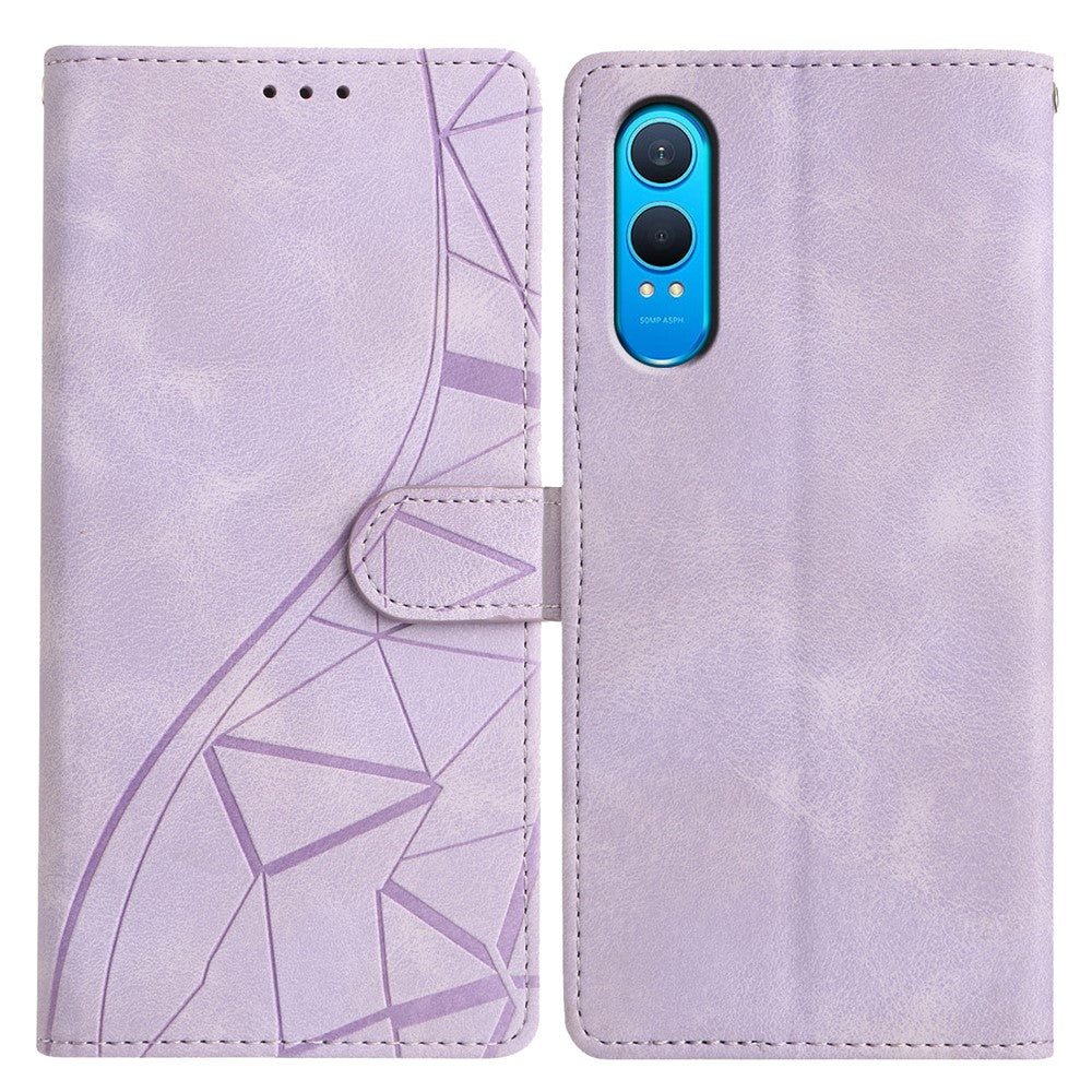 For OnePlus Nord CE4 Lite 5G Case Wallet Stand Imprinted Triangle Pattern Leather Phone Flip Cover