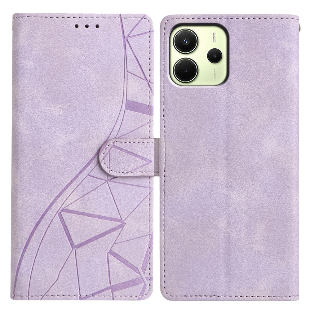 For Xiaomi Redmi Note 14 4G (163.25mm) Case Wallet Stand Imprinted Triangle Pattern Leather Phone Flip Cover