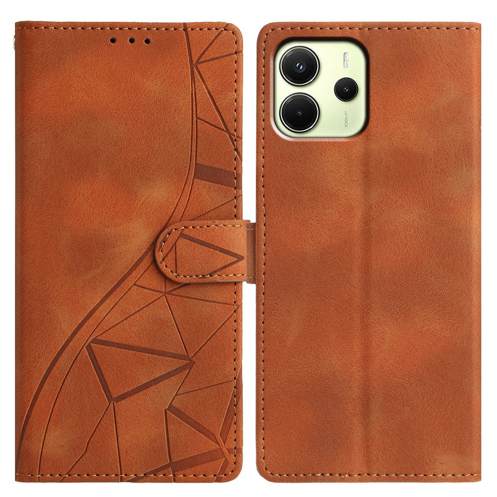 For Xiaomi Redmi Note 14 4G (163.25mm) Case Wallet Stand Imprinted Triangle Pattern Leather Phone Flip Cover