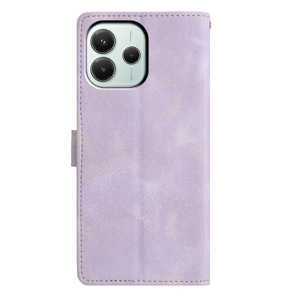 Xiaomi Redmi Note 14 5G-skal, plånboksfodral, präglad triangelmönster, lädermobilflipfodral
