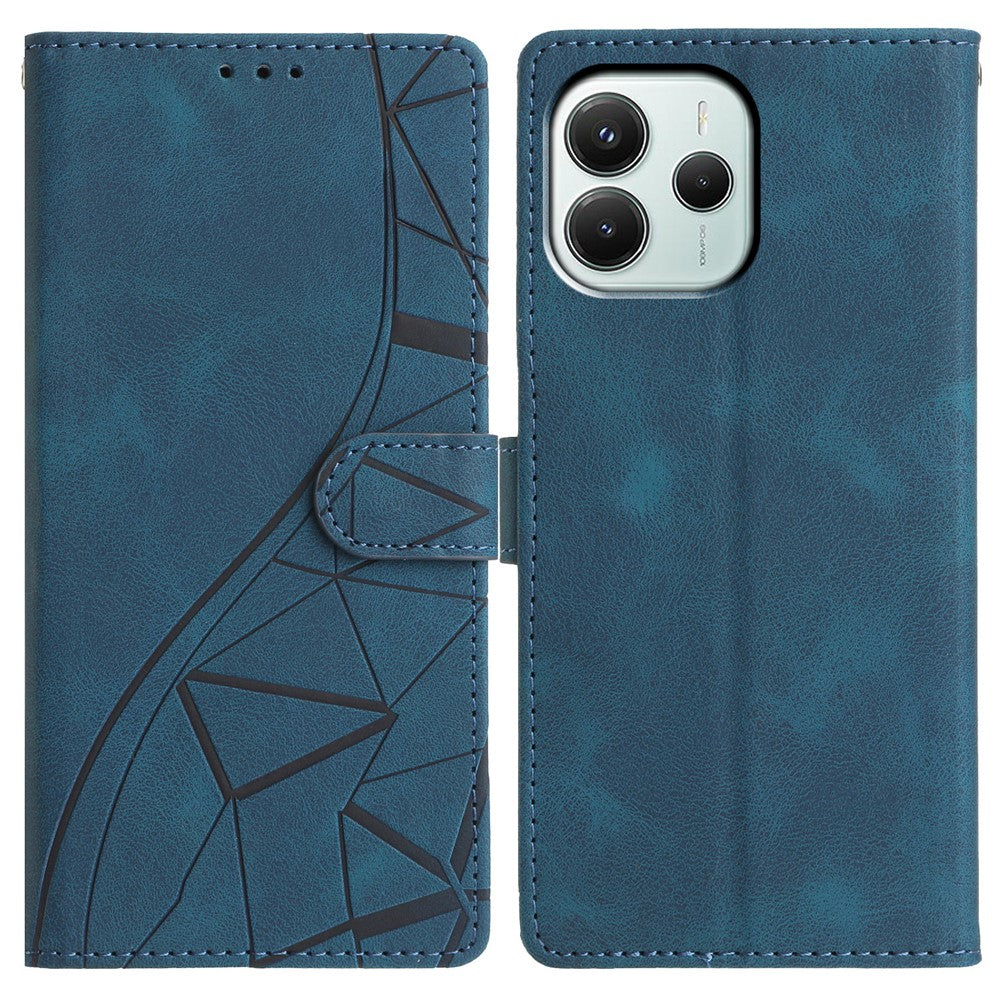 Xiaomi Redmi Note 14 5G-skal, plånboksfodral, präglad triangelmönster, lädermobilflipfodral