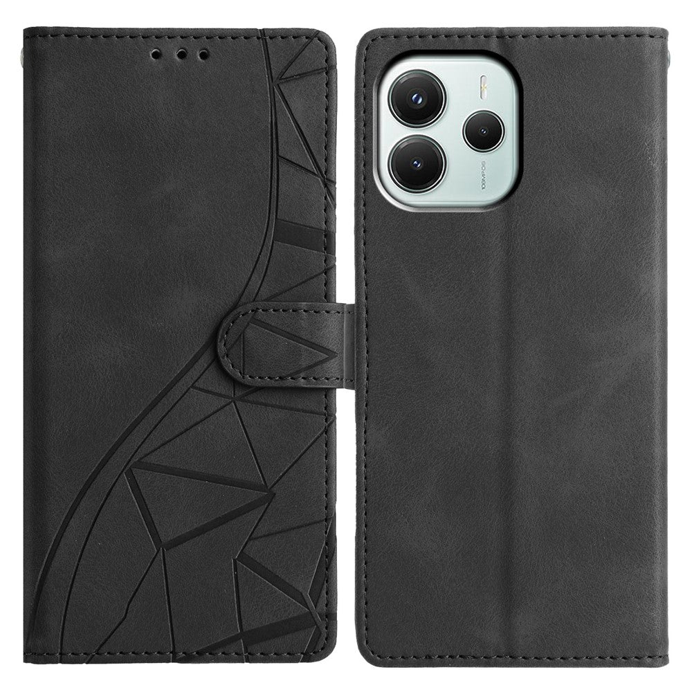 Xiaomi Redmi Note 14 5G-skal, plånboksfodral, präglad triangelmönster, lädermobilflipfodral