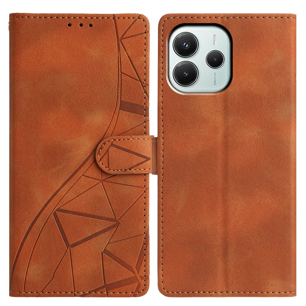 Xiaomi Redmi Note 14 5G-skal, plånboksfodral, präglad triangelmönster, lädermobilflipfodral