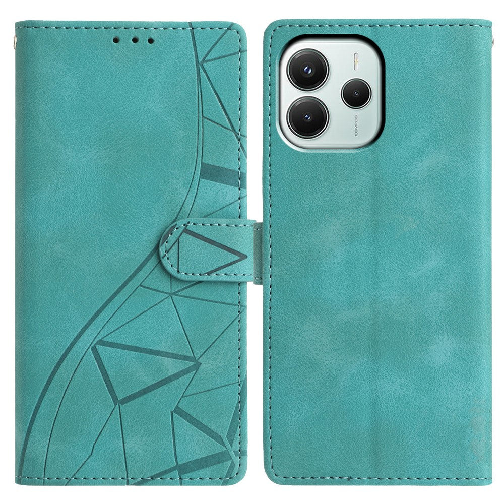 Xiaomi Redmi Note 14 5G-skal, plånboksfodral, präglad triangelmönster, lädermobilflipfodral