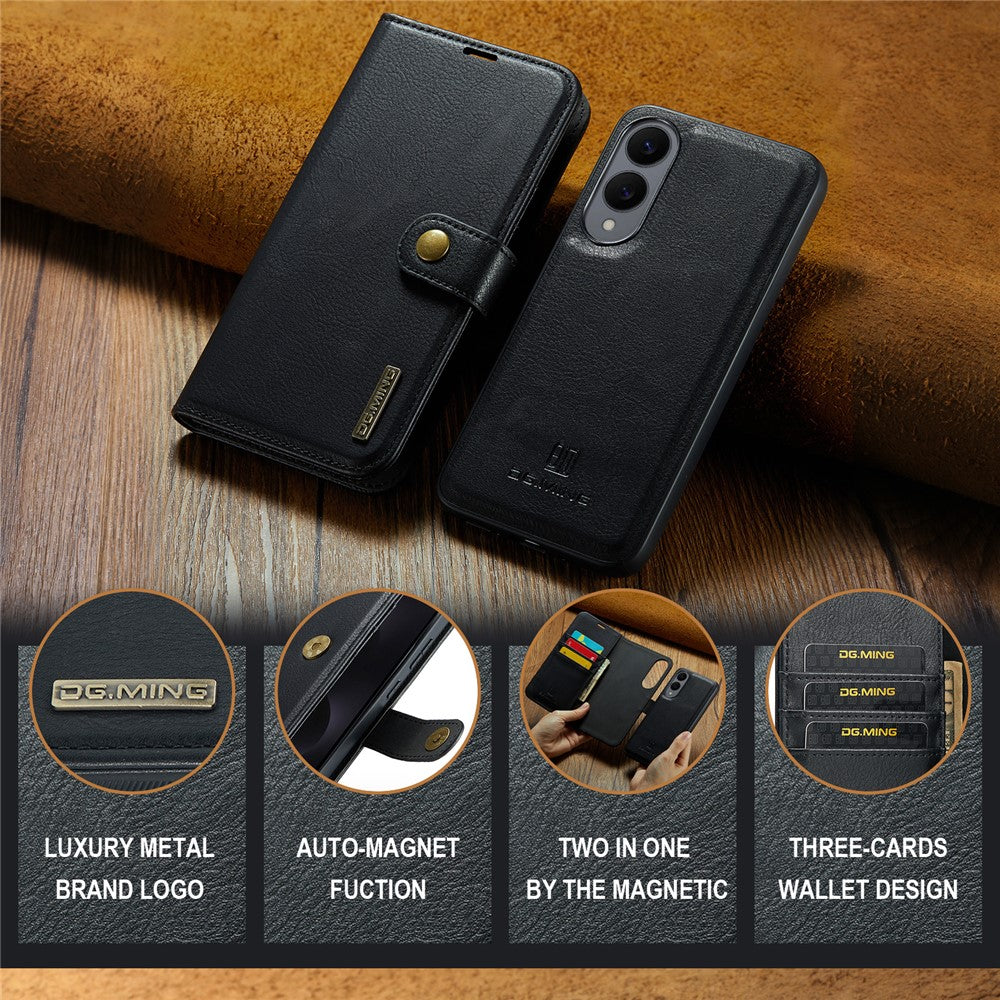 DG.MING for Samsung Galaxy S25 Edge Case Detachable Split Leather Phone Cover