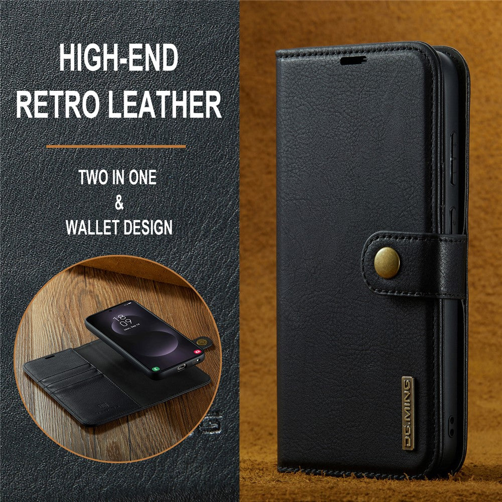 DG.MING for Samsung Galaxy S25 Edge Case Detachable Split Leather Phone Cover