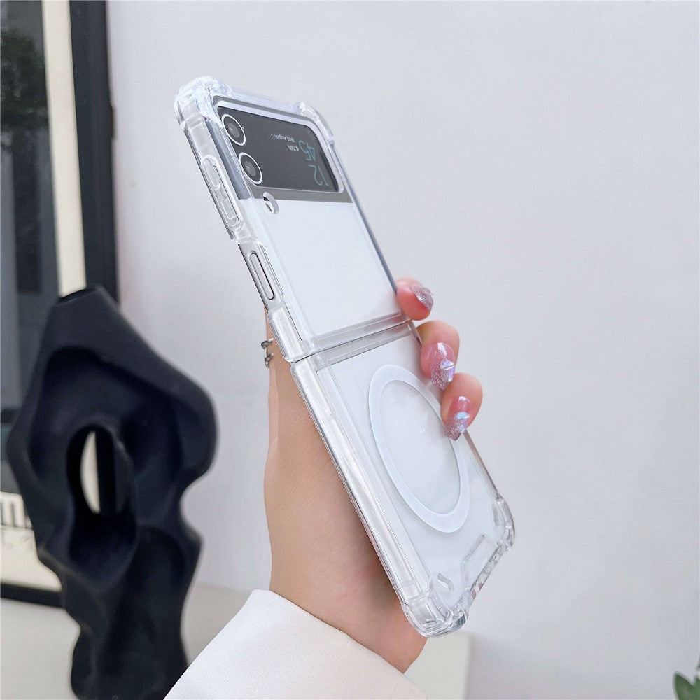 Til Samsung Galaxy Z Flip4 5G Magnetisk Anti-fald Telefoncover, Blødt TPU + Gennemsigtigt PC Bagside Beskyttelsescover