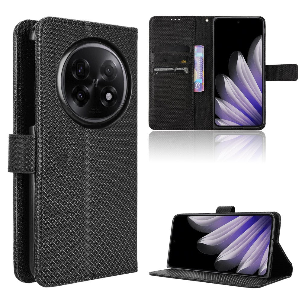 For Oppo Find N5 5G Leather Wallet Case with Strap Diamond Texture Phone Cover
