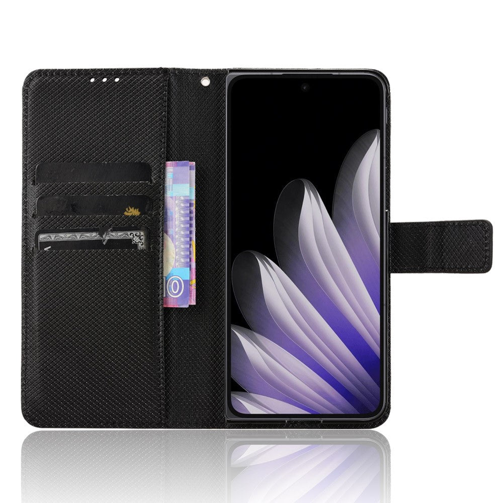 For Oppo Find N5 5G Leather Wallet Case with Strap Diamond Texture Phone Cover