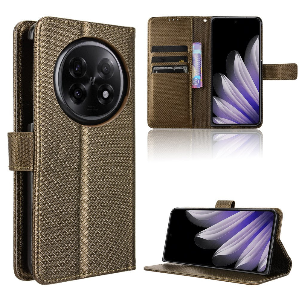 For Oppo Find N5 5G Leather Wallet Case with Strap Diamond Texture Phone Cover