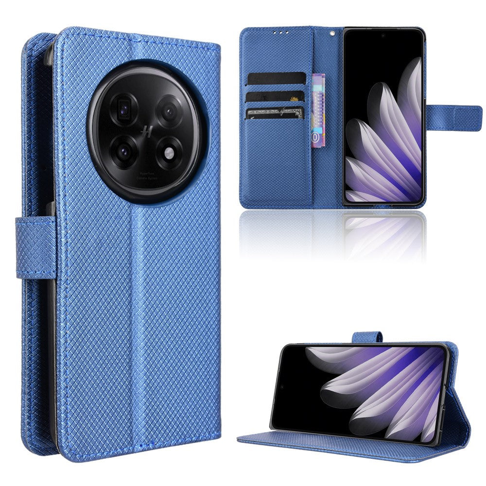 For Oppo Find N5 5G Leather Wallet Case with Strap Diamond Texture Phone Cover