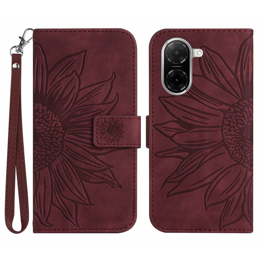 For Xiaomi Redmi A5 NFC (EU) (173.45mm) Case Sunflower Imprint Leather Wallet Phone Cover with Wrist Strap