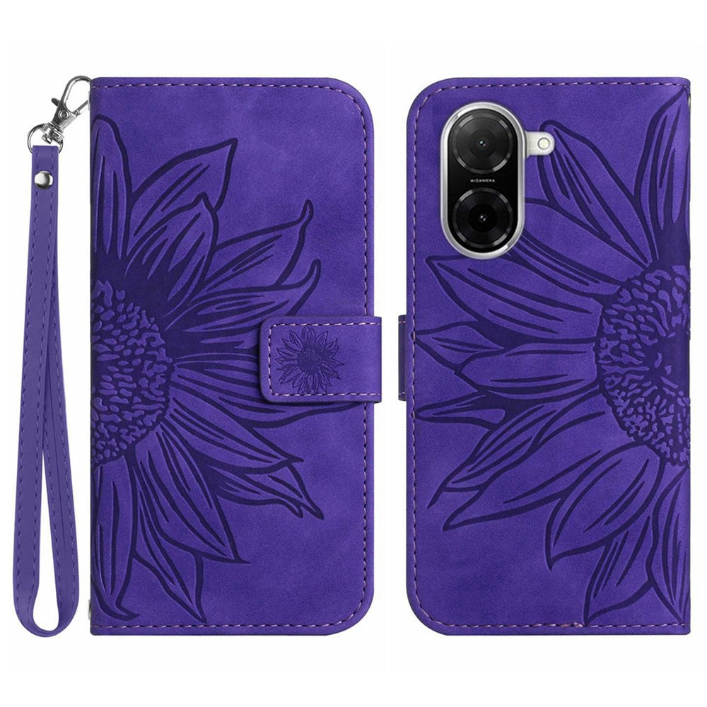 For Xiaomi Redmi A5 NFC (EU) (173.45mm) Case Sunflower Imprint Leather Wallet Phone Cover with Wrist Strap