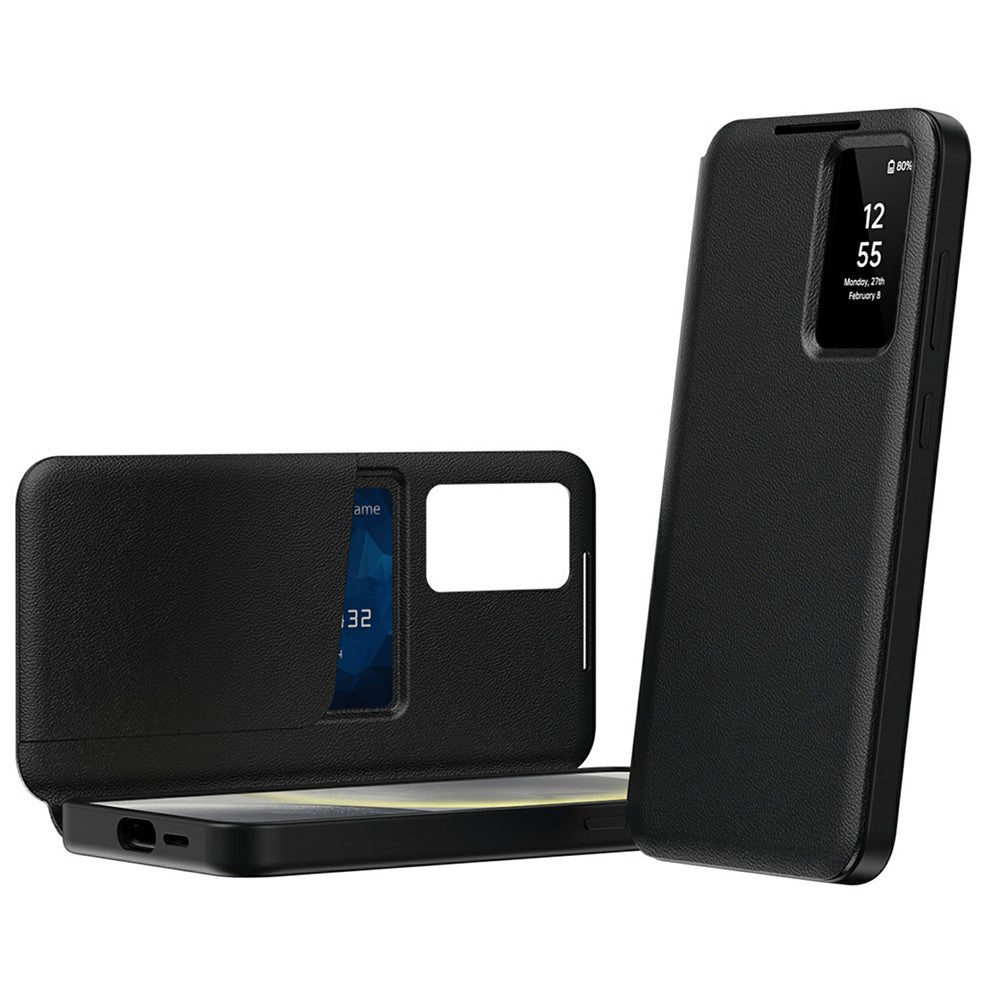 For Samsung Galaxy S25 Edge Case with Card Holder Smart View Window Leather Phone Cover