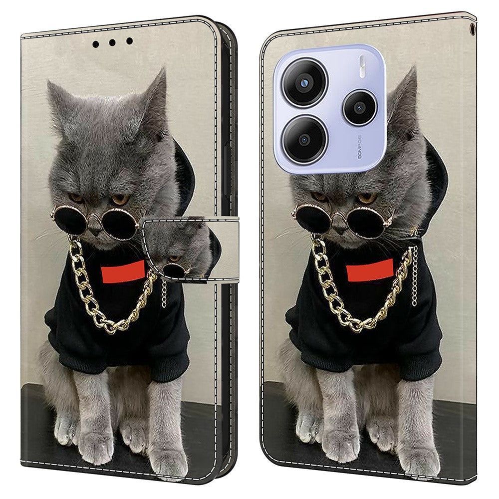 For Xiaomi Redmi Note 14 4G (164.84mm) Leather Case Pattern Printing Wallet Stand Flip Phone Cover