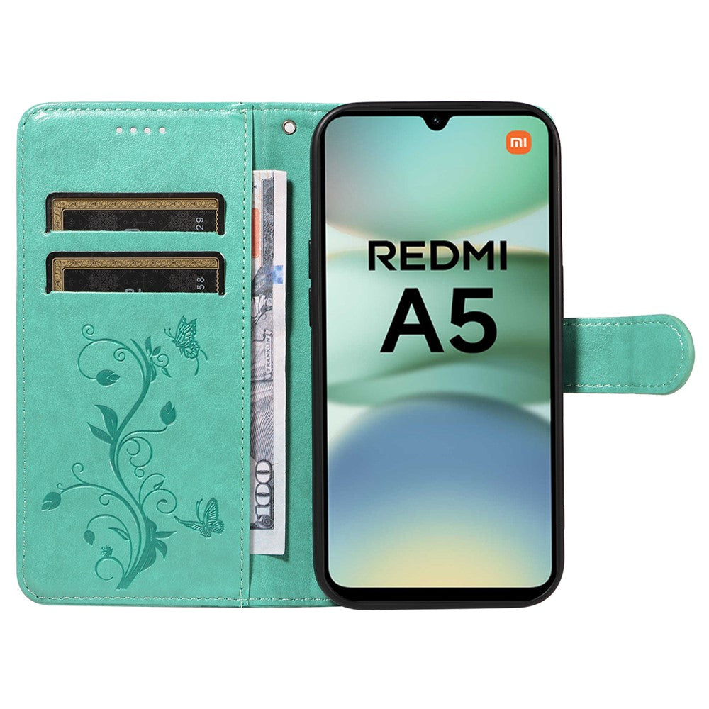 For Xiaomi Redmi A5 NFC (EU) (173.45mm) PU Leather Cases Flower Pattern Wallet Stand Phone Cover with Strap