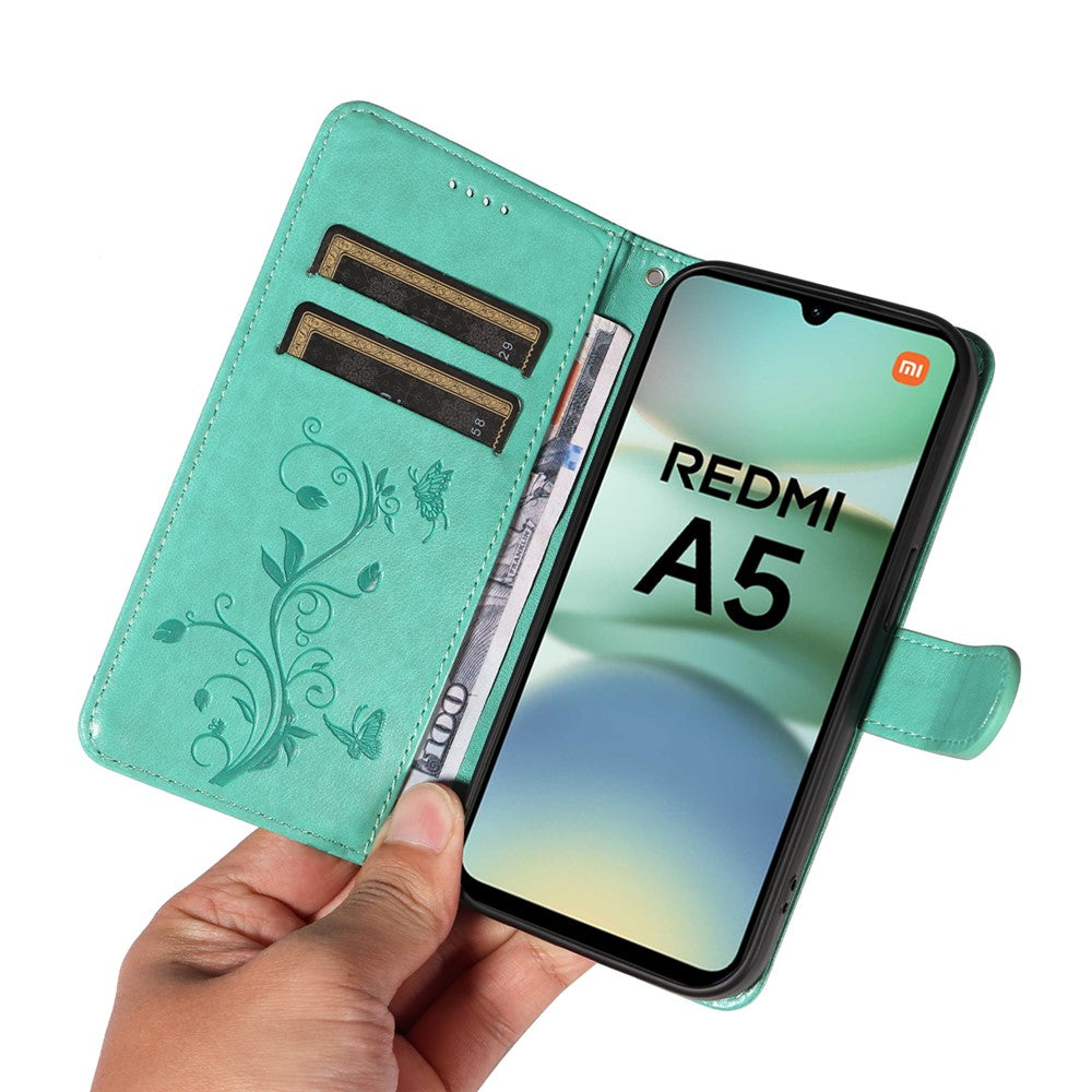 For Xiaomi Redmi A5 NFC (EU) (173.45mm) PU Leather Cases Flower Pattern Wallet Stand Phone Cover with Strap