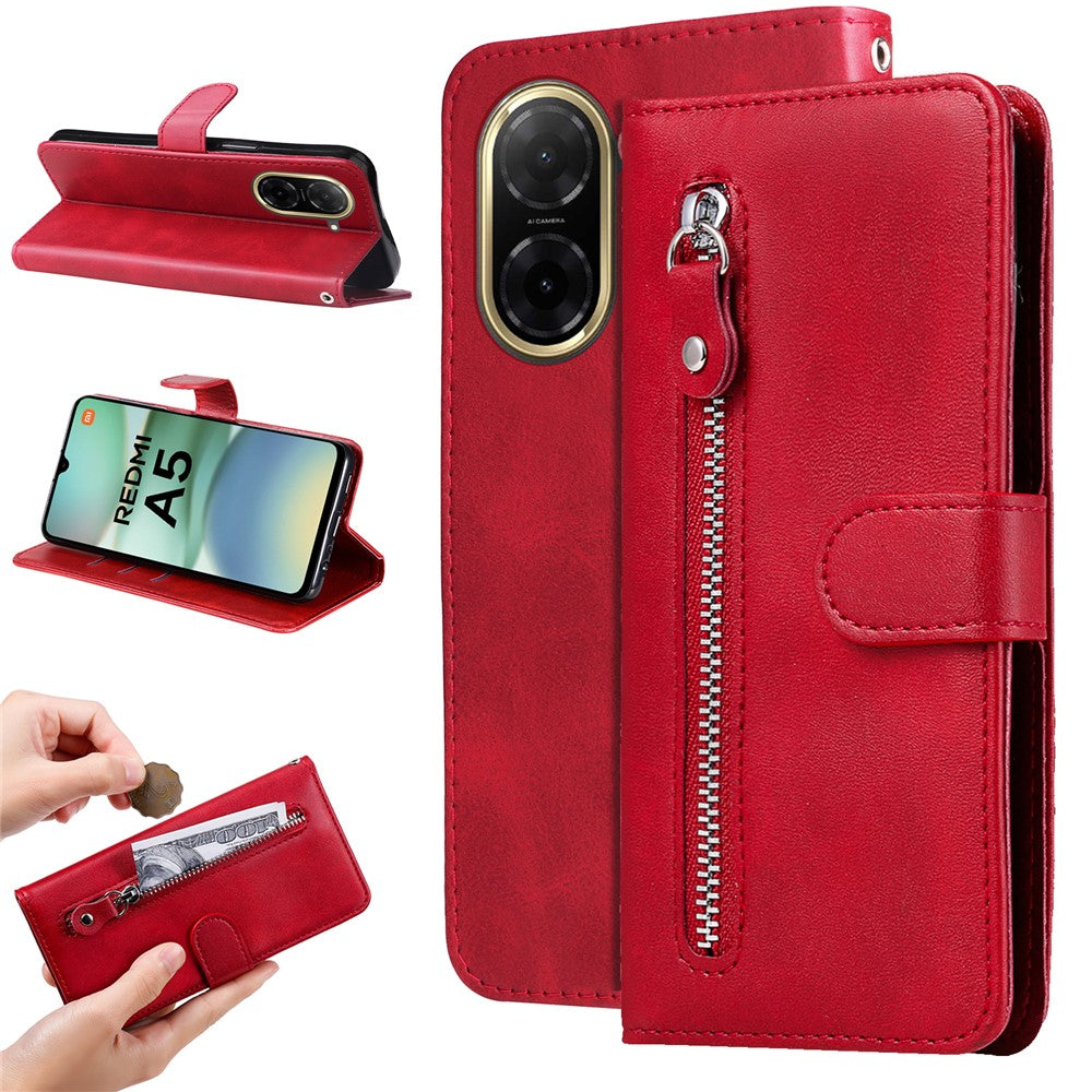 For Xiaomi Redmi A5 NFC (EU) (173.45mm) PU Leather Cases with Zipper Pocket Wallet Phone Cover Stand