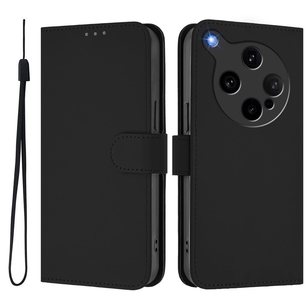 For Oppo Find X8 Ultra 5G Case Solid Color Wallet Leather Phone Cover with Strap