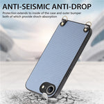 For iPhone 17e / 16e Case Carbon Fiber Texture PU + PC + TPU Anti Drop Phone Cover with Crossbody Lanyard