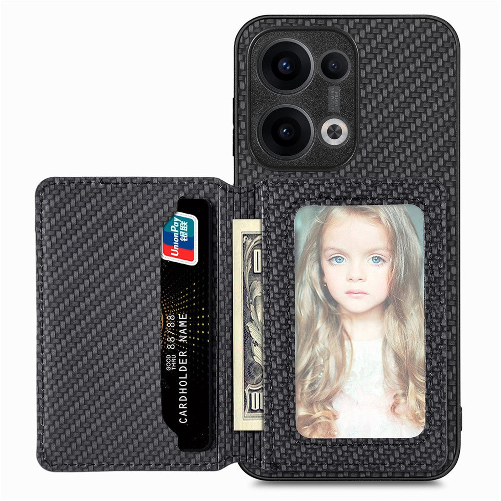 For Oppo Reno13 5G (Global) Case RFID Blocking Carbon Fiber Leather Phone Back Cover with Card Holder