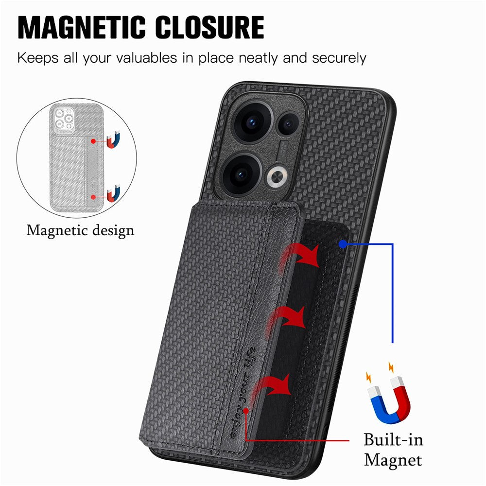 For Oppo Reno13 5G (Global) Case RFID Blocking Carbon Fiber Leather Phone Back Cover with Card Holder