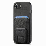 For iPhone 17e / 16e cover kortholder kulfiber tekstur læderbelagt TPU telefoncover