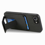 For iPhone 17e / 16e cover kortholder kulfiber tekstur læderbelagt TPU telefoncover