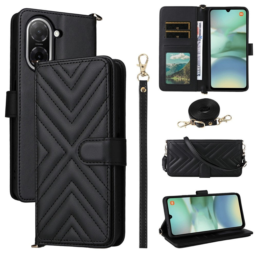 For Xiaomi Redmi A5 NFC (EU) (173.45mm) Wallet Case with Shoulder / Wrist Strap Leather Phone Cover Stand