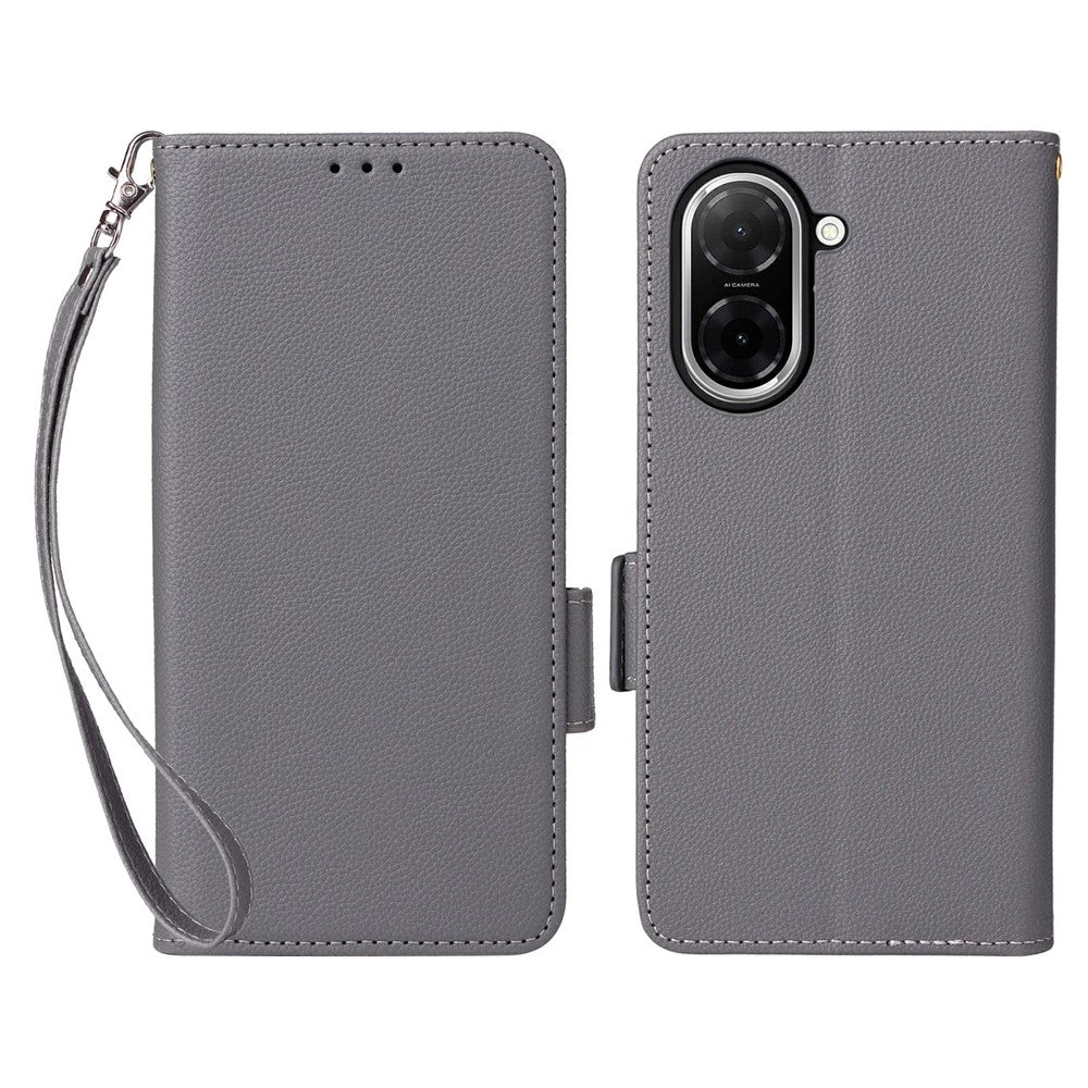 For Xiaomi Redmi A5 NFC (EU) (173.45mm) Case with Wrist Strap Litchi Texture PU Leather Wallet Phone Cover
