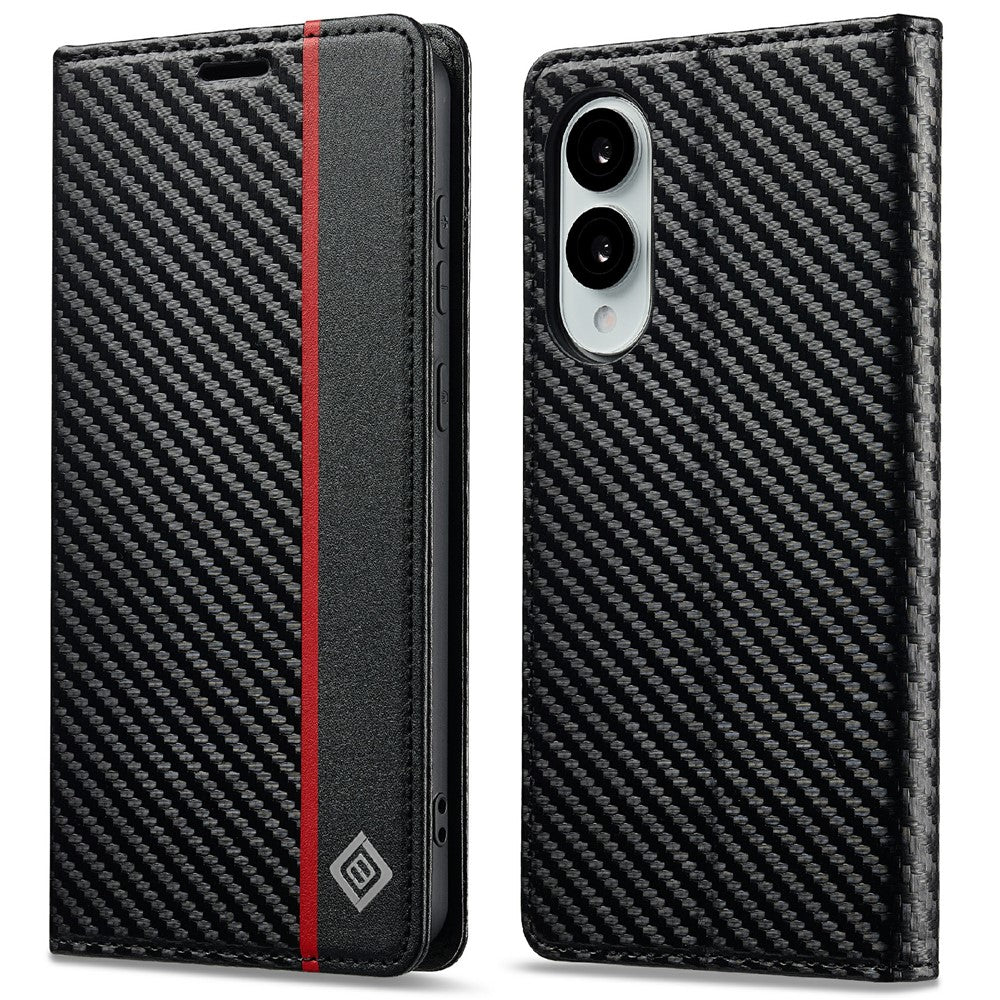 LC.IMEEKE For Samsung Galaxy S25 Edge Case Carbon Fiber Texture Phone Cover Stand Card Holder