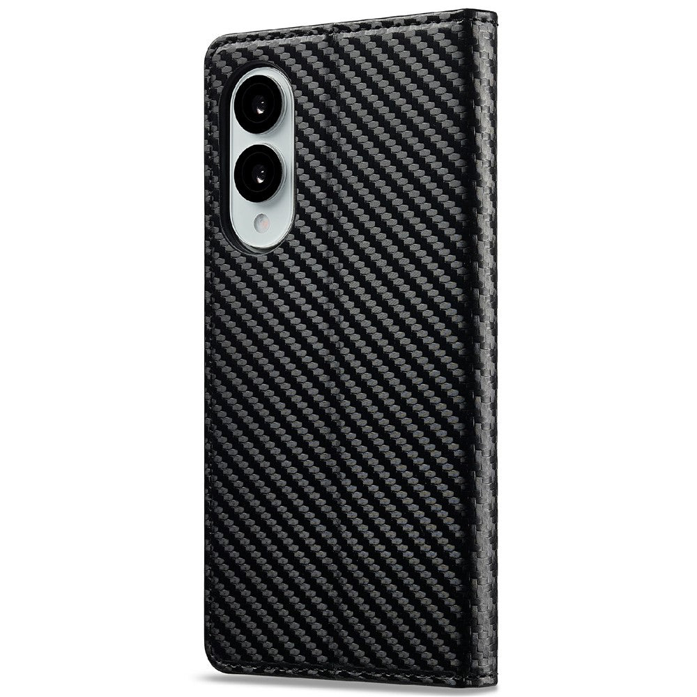 LC.IMEEKE För Samsung Galaxy S25 Edge Skal Kolfibertextur mobilskal Stativ Korthållare
